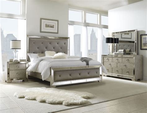 celine 6-piece mirrored and upholstered tufted king-size bedroom set|Celine 6.